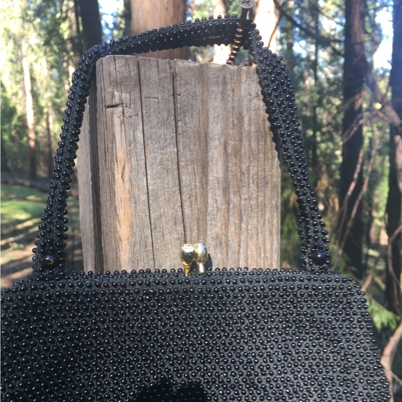 Vintage black beaded with gold hardware beaded top handle bag HPx3 - Picture 3 of 8